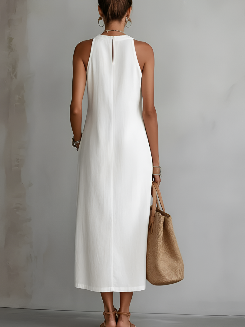Relaxed Sleeveless Women's Maxi Dress with Mao Collar