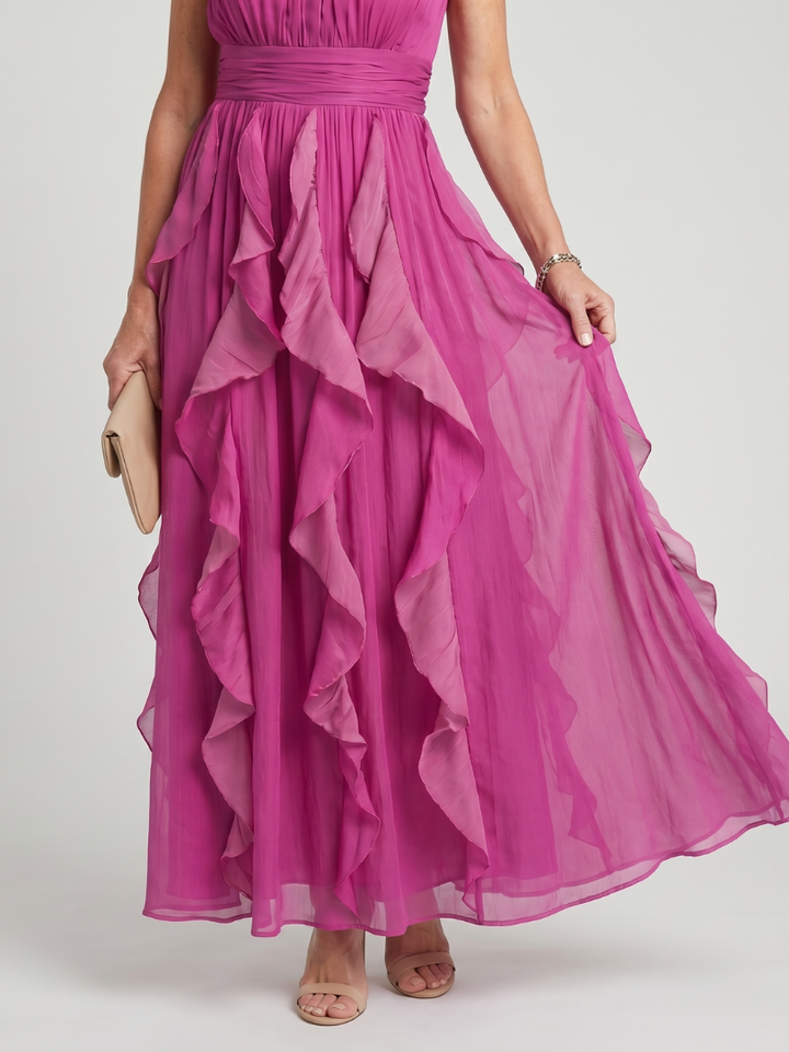 Elegant Flowing Women's Ruffle Layers Maxi Dress