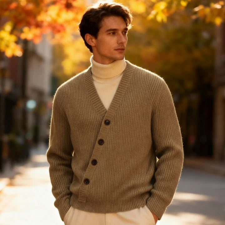 Men's Ribbed Knit V-Neck Cardigan - Soft and Versatile