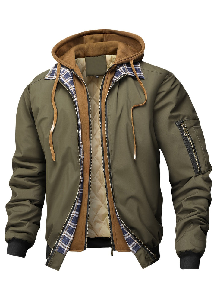 Men's casual loose plaid hooded jacket for spring autumn and winter wear