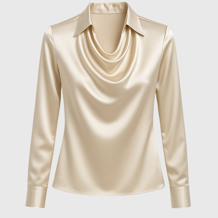Elegant Women's Blouse with Pleated Neckline - Versatile and Chic