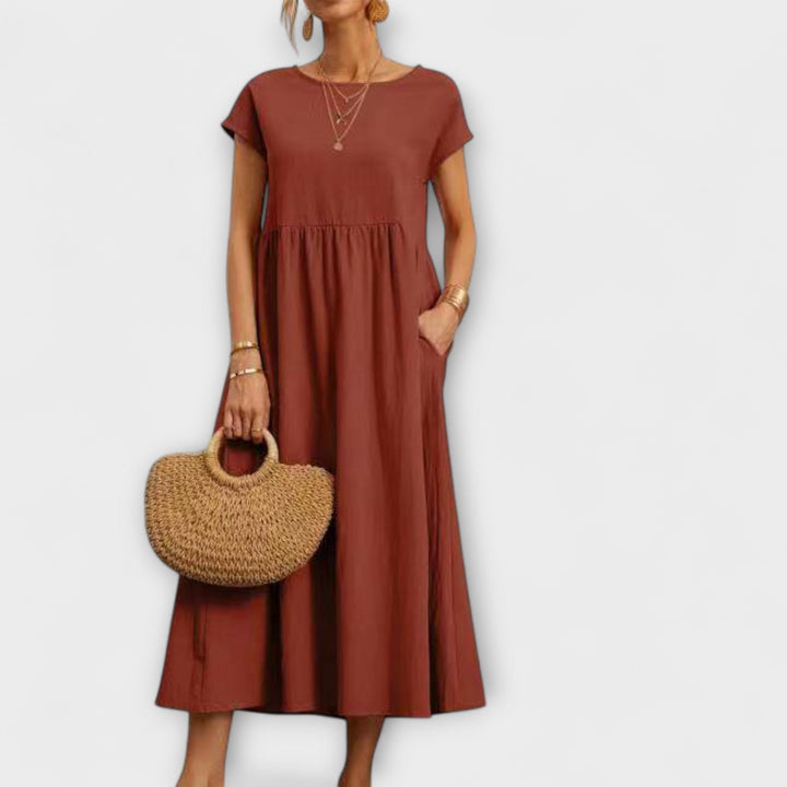 Elegant Women's Spring Dress with Flowing Silhouette - Light and Airy