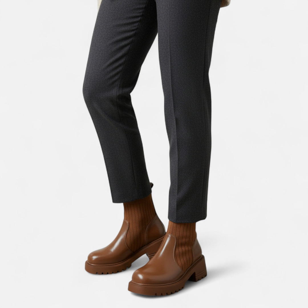 Elegant Women's Block Heel Ankle Boots - Slip-On Design