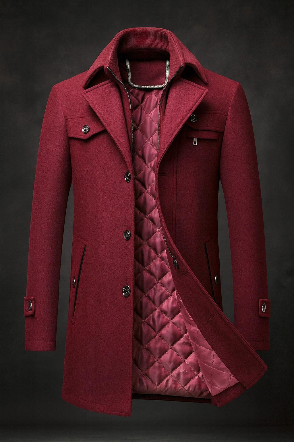 Men's Winter Coat with Textured Collar - Warm Lined and Durable