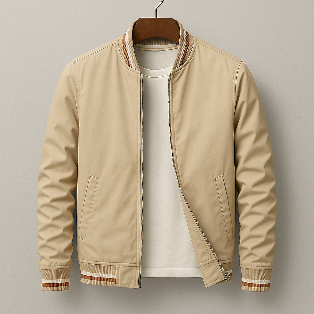 Men's Zip-Up Jacket with Stripe Details - Athletic-Elegant Cotton Blend