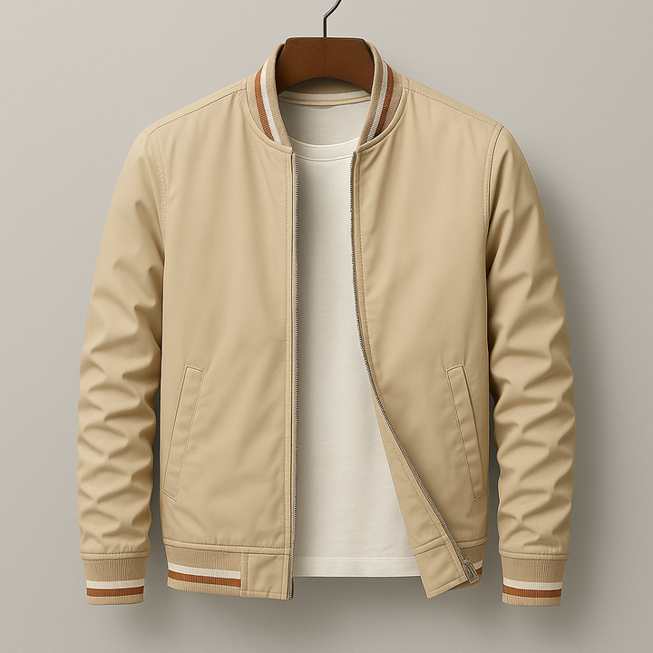 Men's Zip-Up Jacket with Stripe Details - Athletic-Elegant Cotton Blend