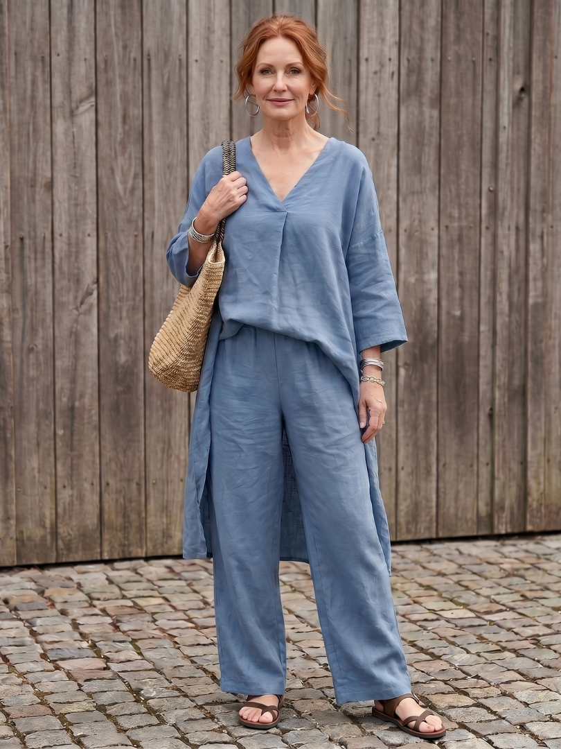 Comfortable Casual Women's Tunic Top & Wide Leg Pant Set