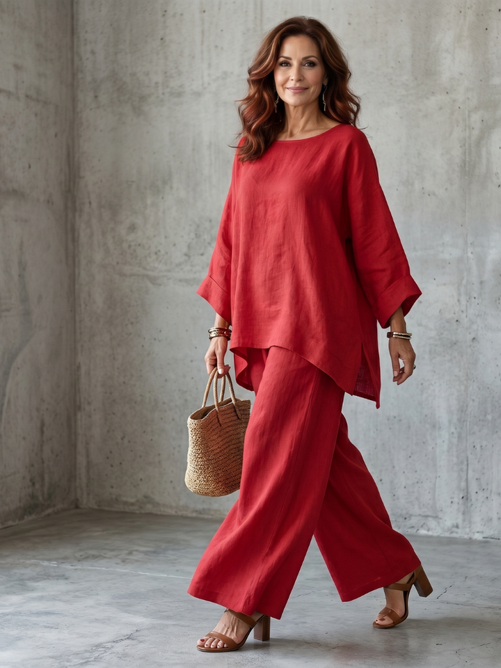 Comfortable Lightweight Women's Oversized Tunic Wide Leg Pant Set