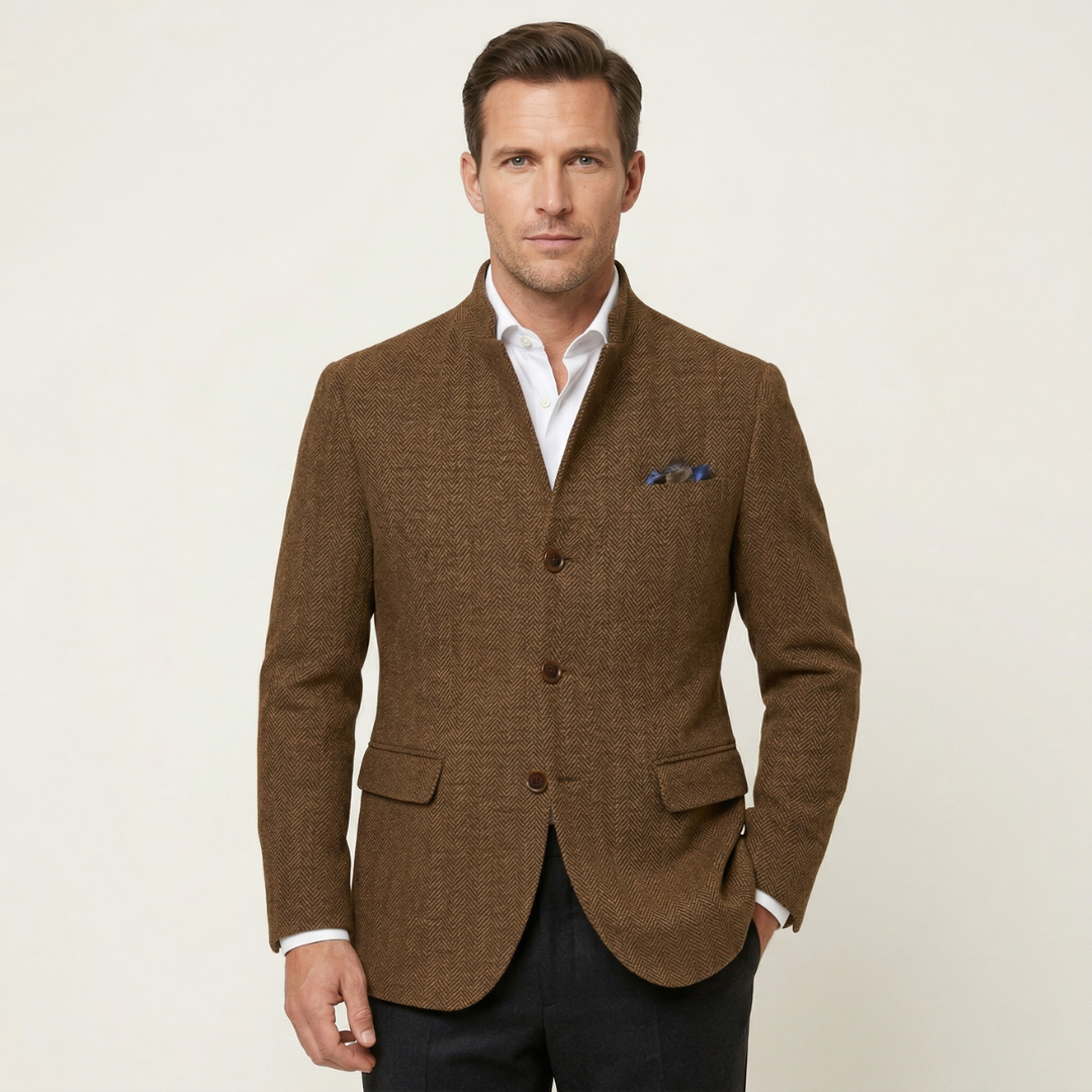 Classic Refined Men's Wool Single Breasted Tweed Blazer Jacket