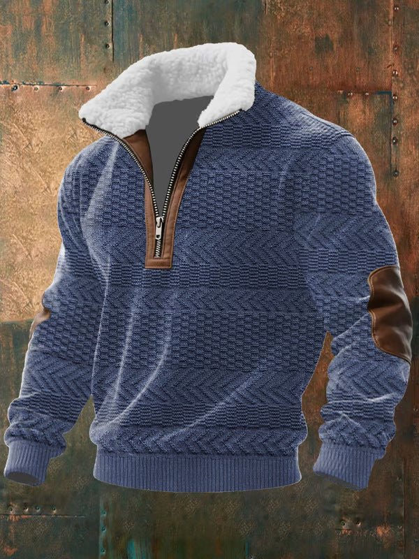 Warm Men's Zip-Up Sweater with Fur Collar