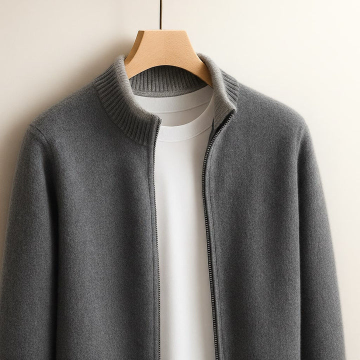Elegant Men's Wool Zip Jacket - Minimalist Design for Business and Casual Wear
