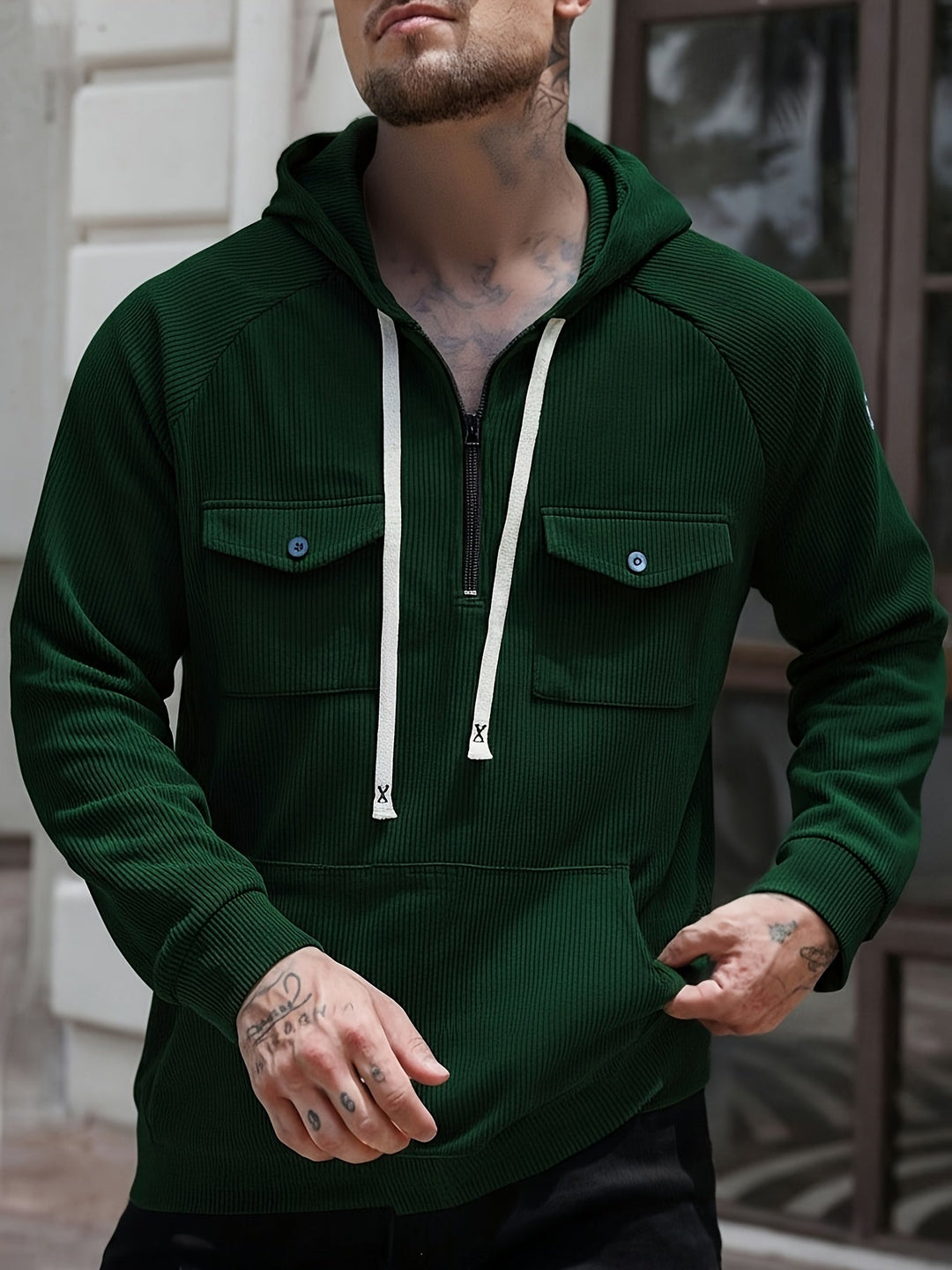Men's Quarter-Zip Hoodie with Chest Pockets