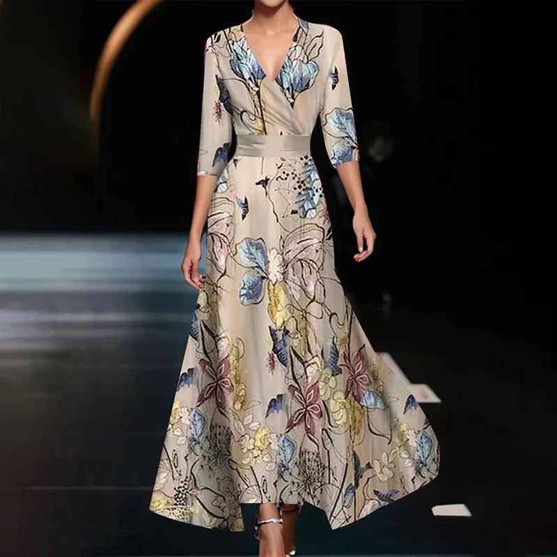 Elegant Floral V-Neck Women's Maxi Dress
