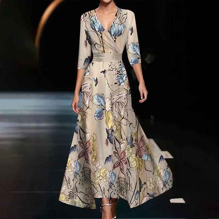 Elegant Floral V-Neck Women's Maxi Dress