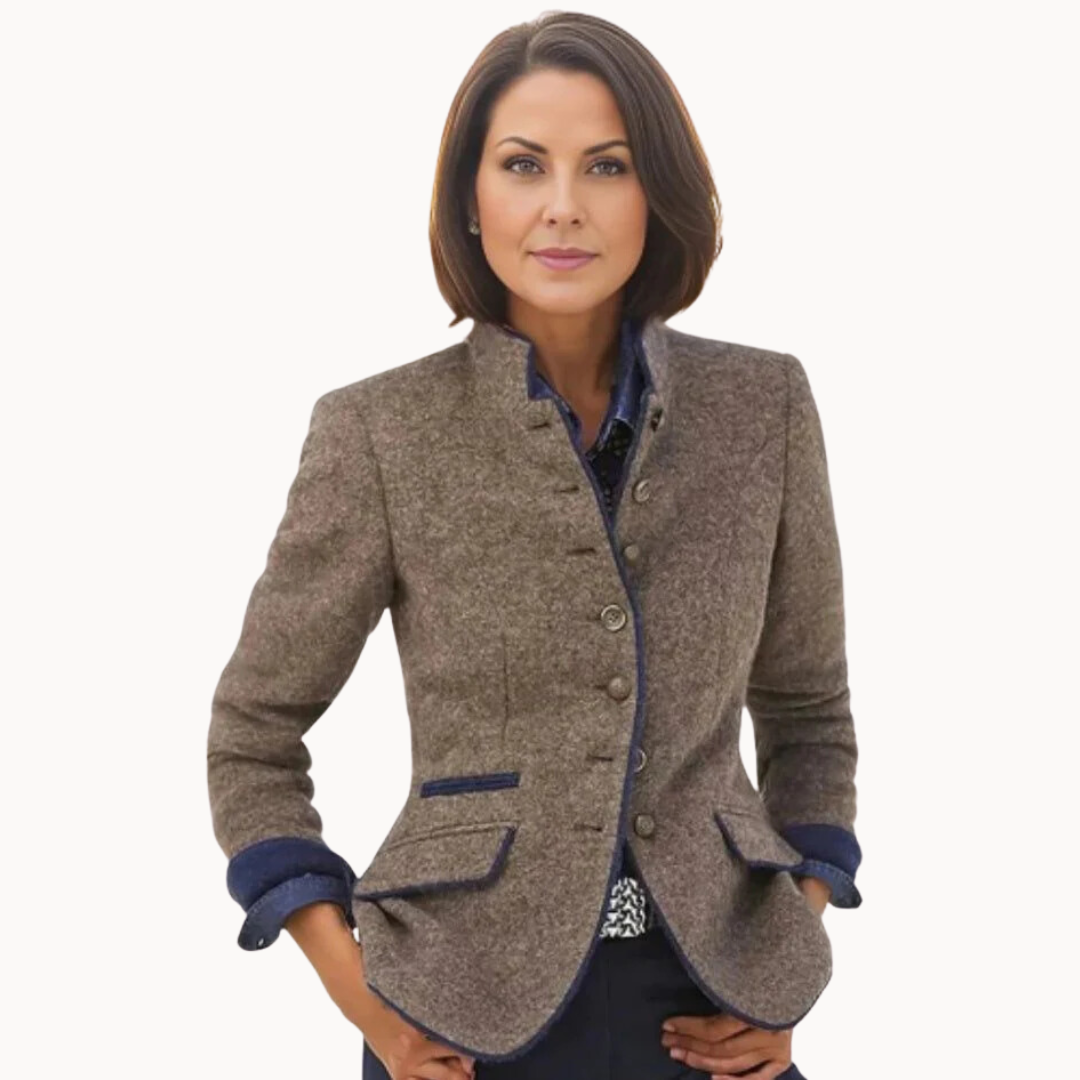 Elegant Women's Blazer Jacket with Contrast Trim - Tailored Fit