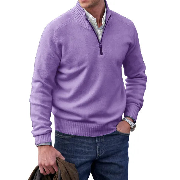 Men's Cashmere Zip-Up Sweater - Elegant Knit Pullover