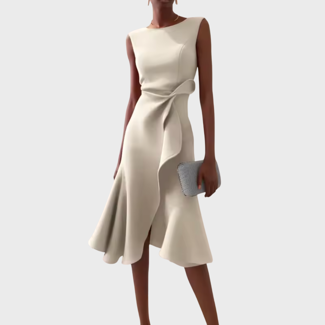 Elegant Draped Women's Asymmetric Midi Dress