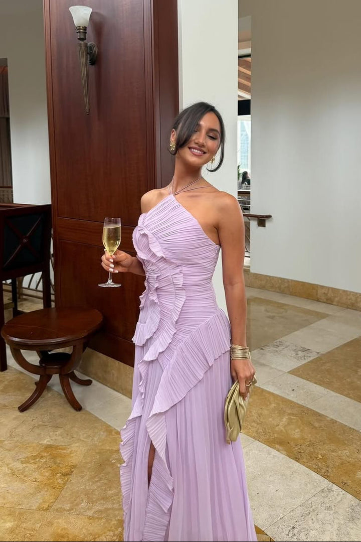 Elegant Pleated Ruffle Women's Maxi Dress