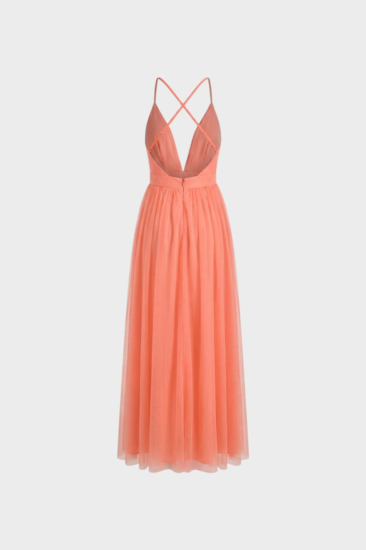 Elegant Flowing Women's Maxi Dress with V-Neck and Spaghetti Straps