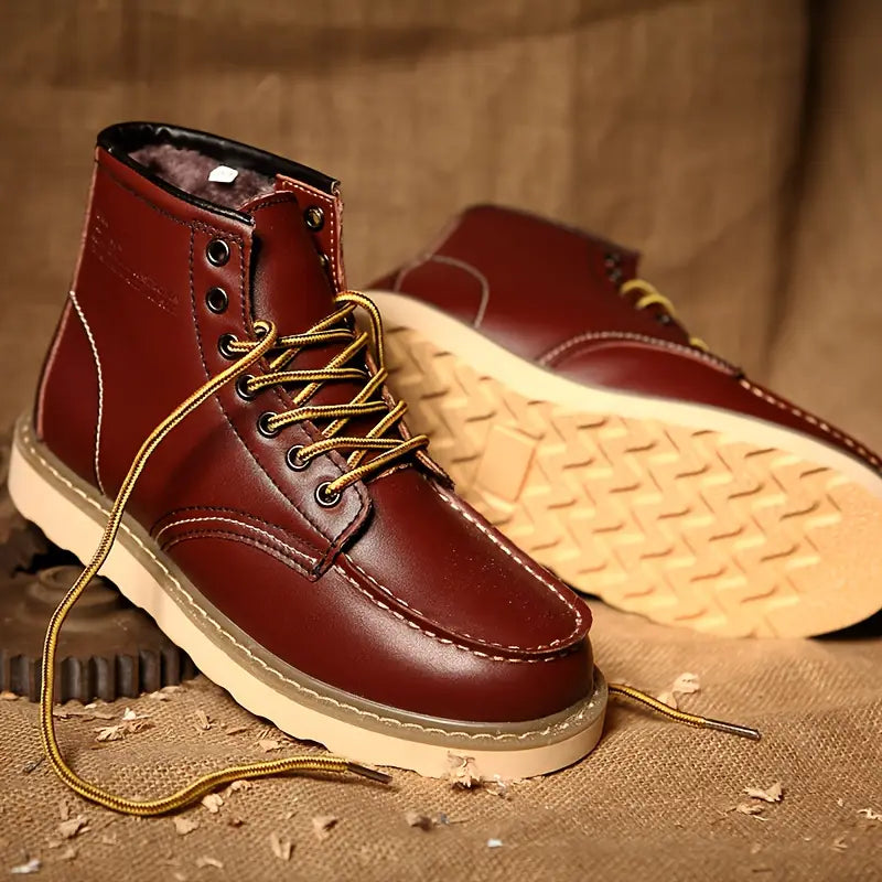 Men's Classic Retro Boots with Faux Fur Lining - Warm Winter Boots