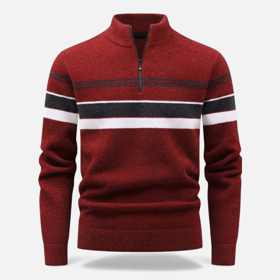 Men's Thick Striped Half-Zip Knit Sweater
