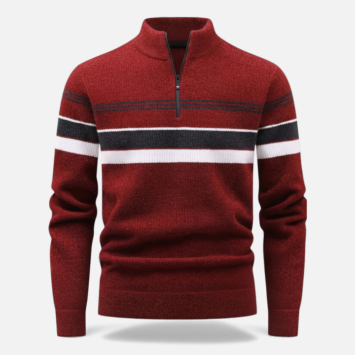 Men's Thick Striped Half-Zip Knit Sweater