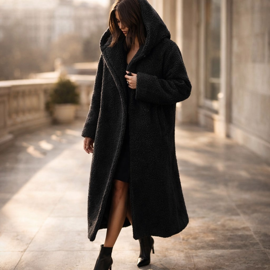 Elegant Hooded Women's Long Coat