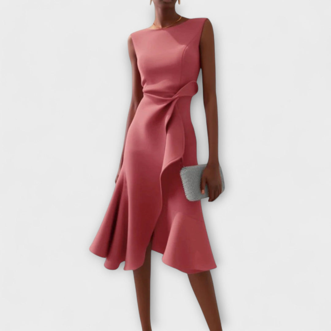 Elegant Draped Women's Asymmetric Midi Dress