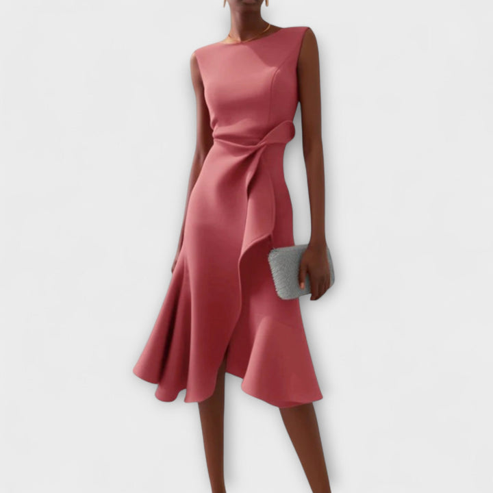 Elegant Draped Women's Asymmetric Midi Dress