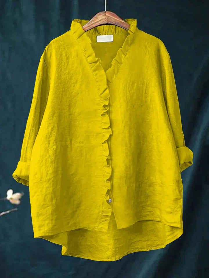 Casual Cotton-Linen Women's Ruffle Shirt