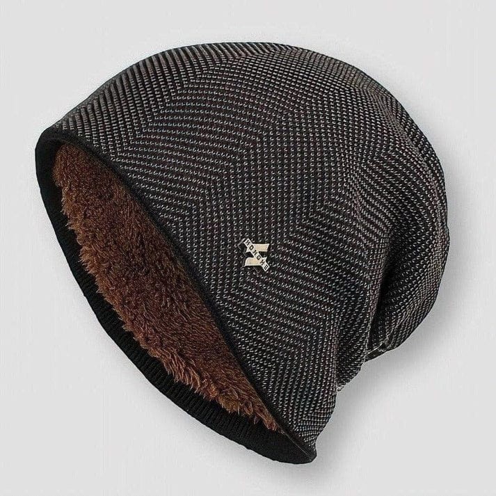Warm Men's Wool Beanie with Fleece Lining - Ribbed Knit Texture in Organic Cotton