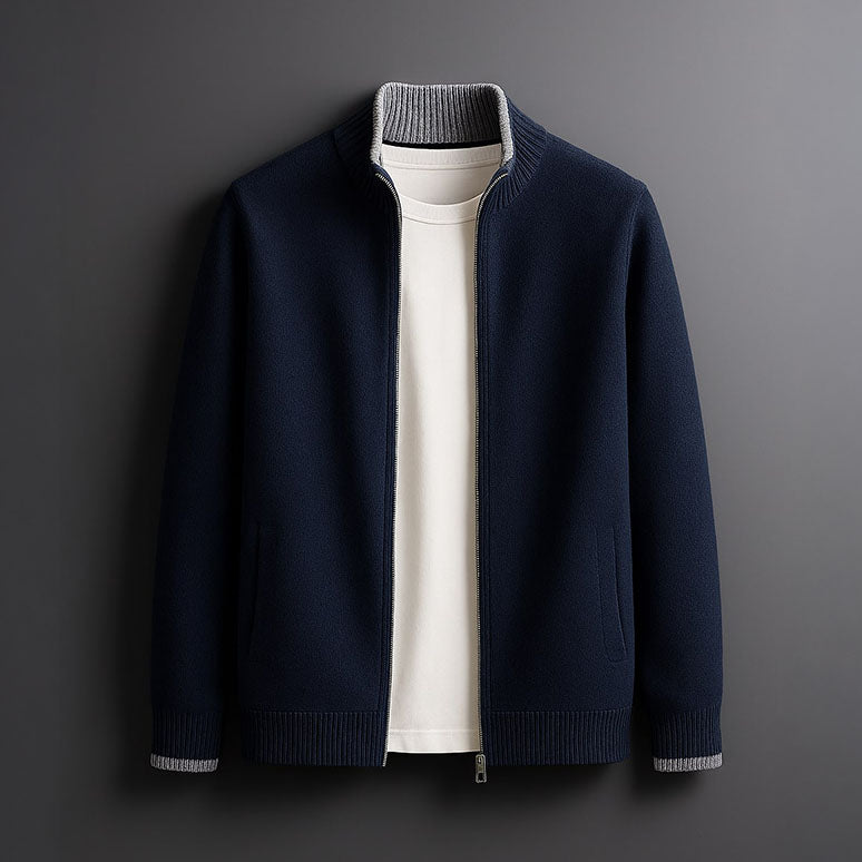 Elegant Men's Wool Zip Jacket - Minimalist Design for Business and Casual Wear