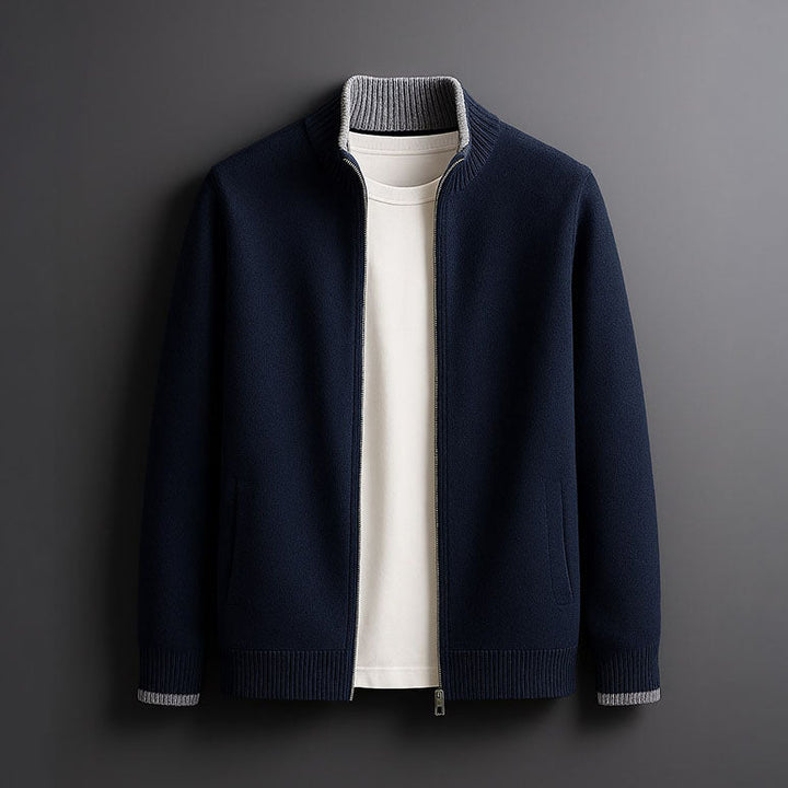Elegant Men's Wool Zip Jacket - Minimalist Design for Business and Casual Wear
