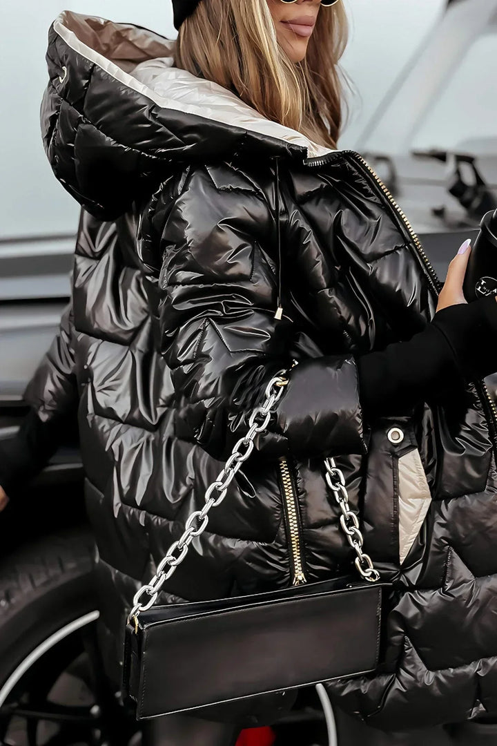 Women's Quilted Winter Coat with Hood - Elegant Warm Coat