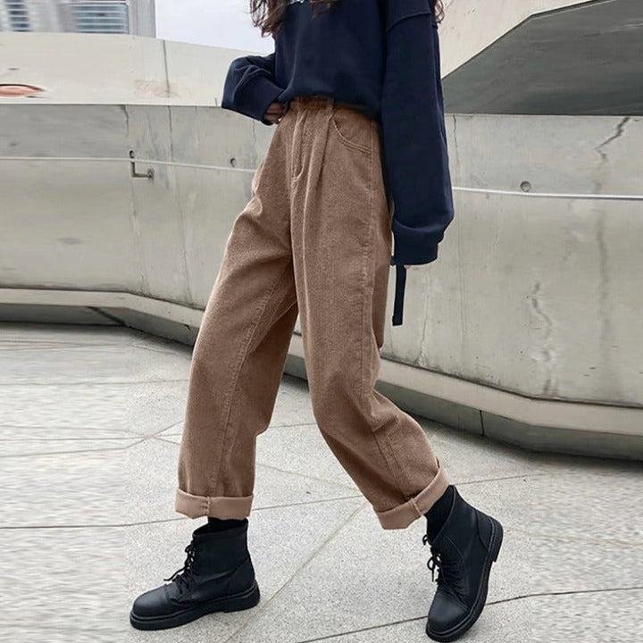 High-Quality Women's Corduroy Pants with High Waist - Straight Fit