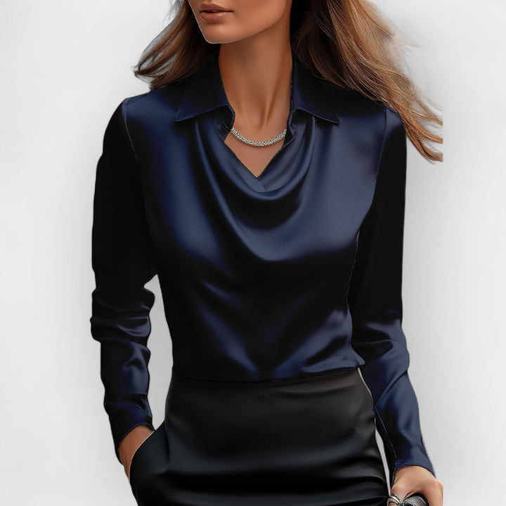 Elegant Women's Satin Blouse with Waterfall Collar - Refined Blouse for Business and Special Occasions
