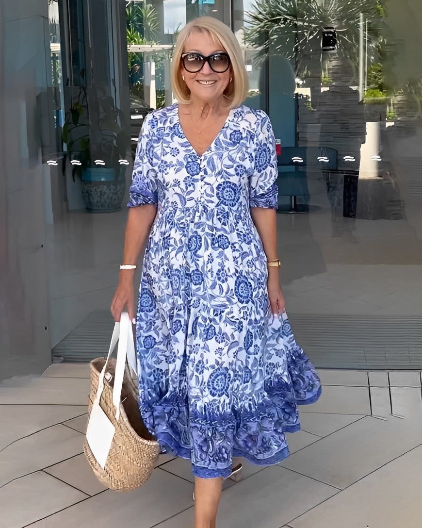 Elegant Breathable Women's V-Neck Floral Dress