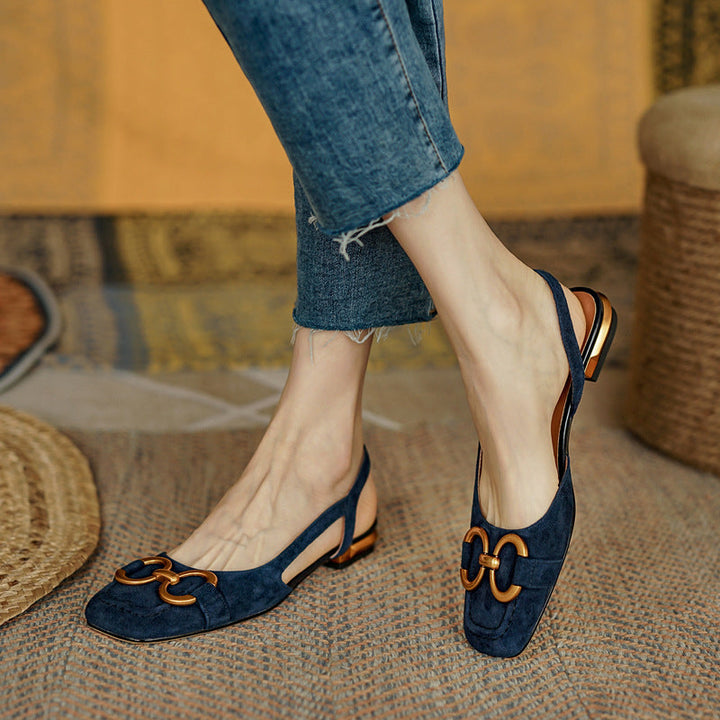 Elegant Women's Suede Slingback Ballet Flats with Gold Accents