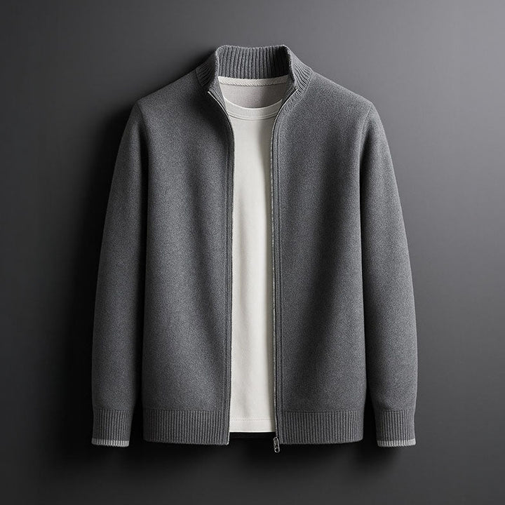Elegant Men's Wool Zip Jacket - Minimalist Design for Business and Casual Wear