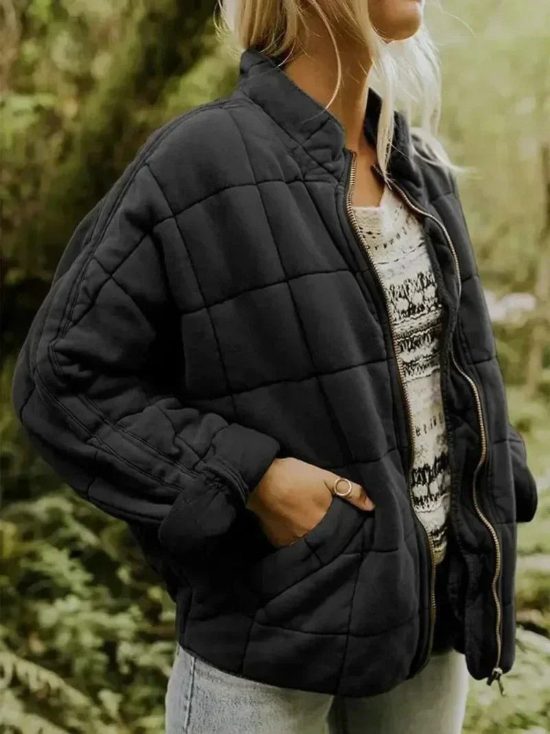 Women's Elegant Oversized Quilted Jacket - Lightweight and Warm-Lined