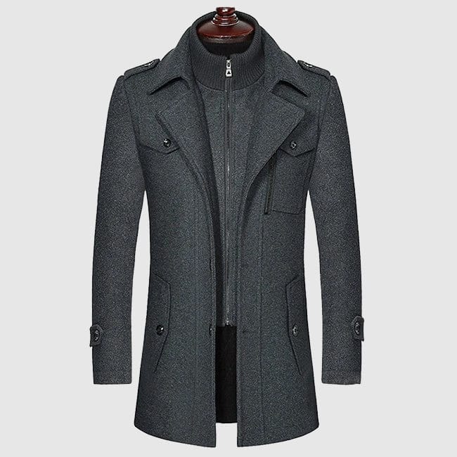 Elegant Men's Winter Coat in Wool-Cotton with Zipper - Classic Regular Fit