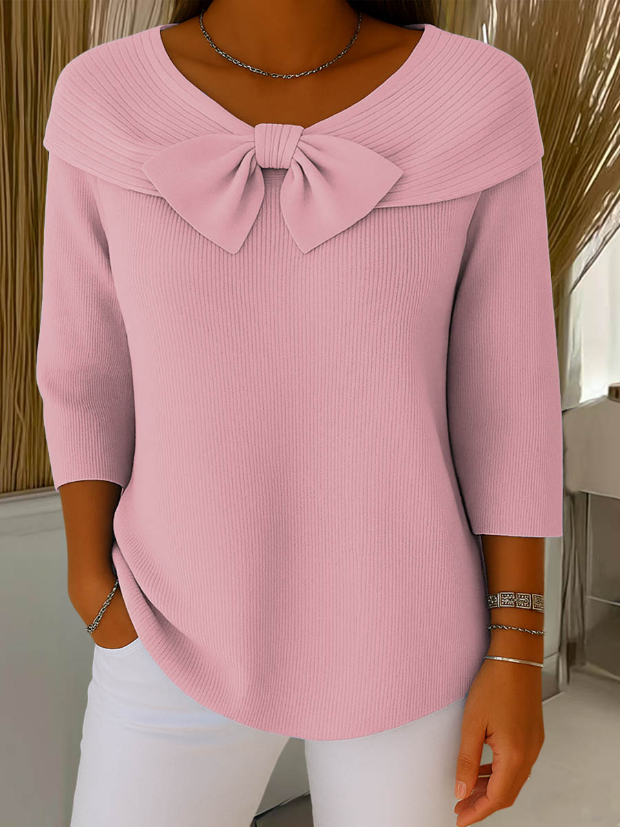 Women's Soft Knit Pullover Sweater with Bow Detail