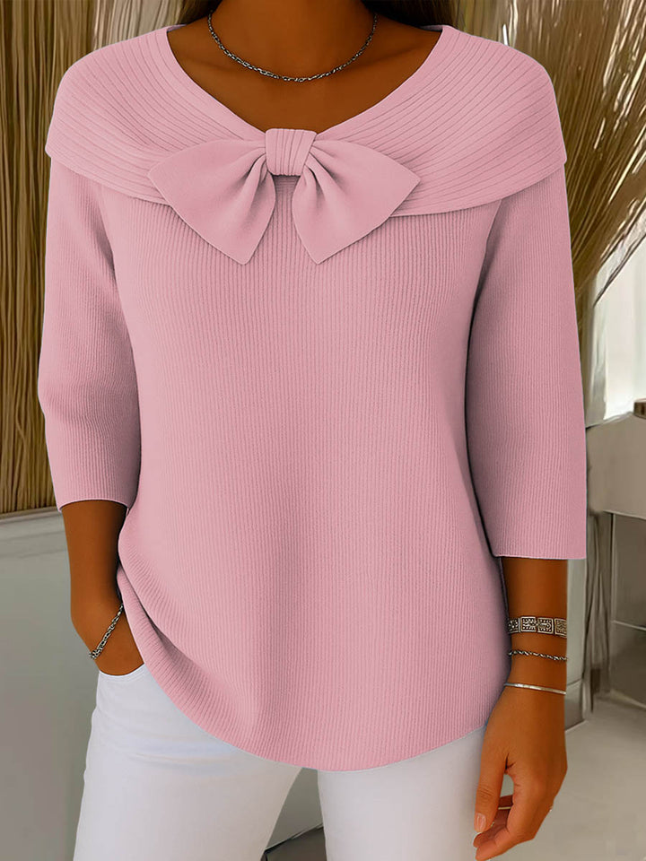 Women's Soft Knit Pullover Sweater with Bow Detail