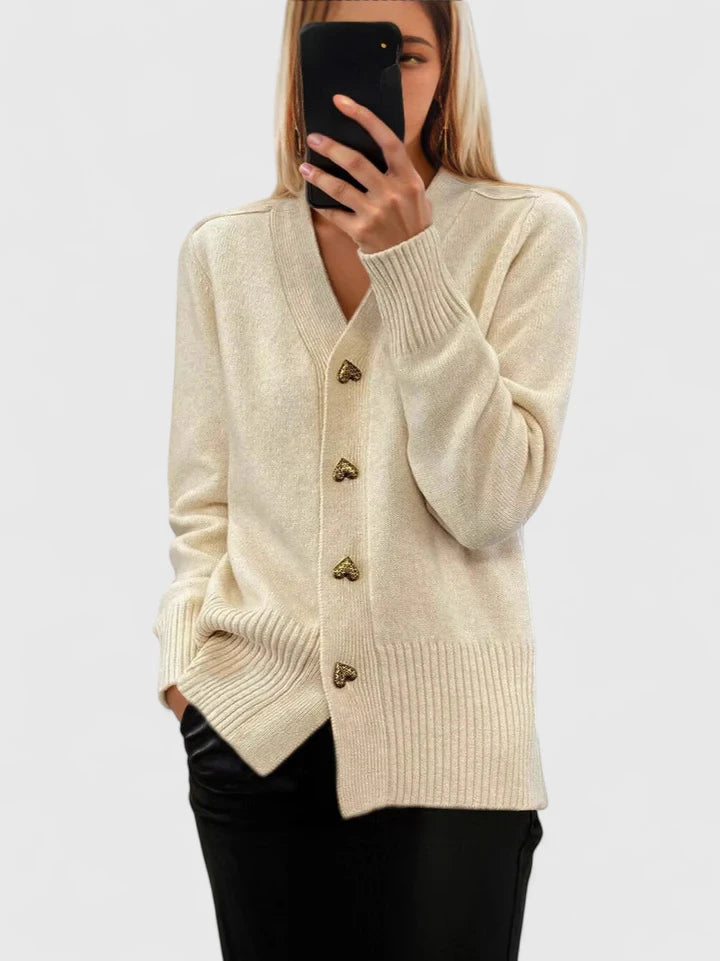 Women's Elegant Knit Cardigan with Heart Buttons