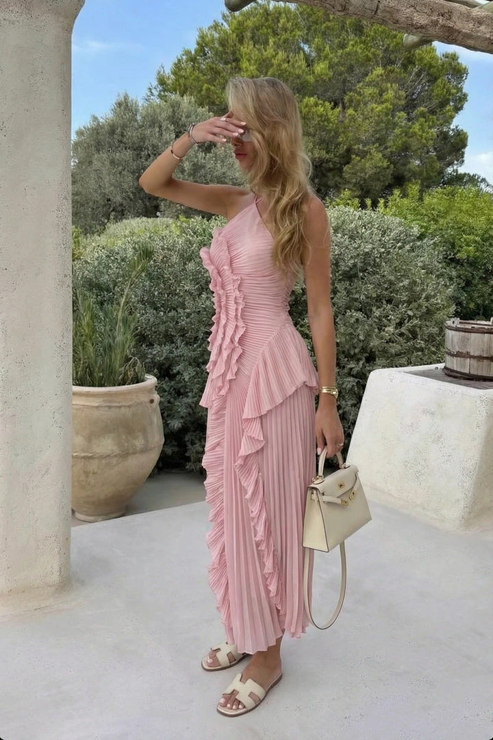 Elegant Pleated Ruffle Women's Maxi Dress