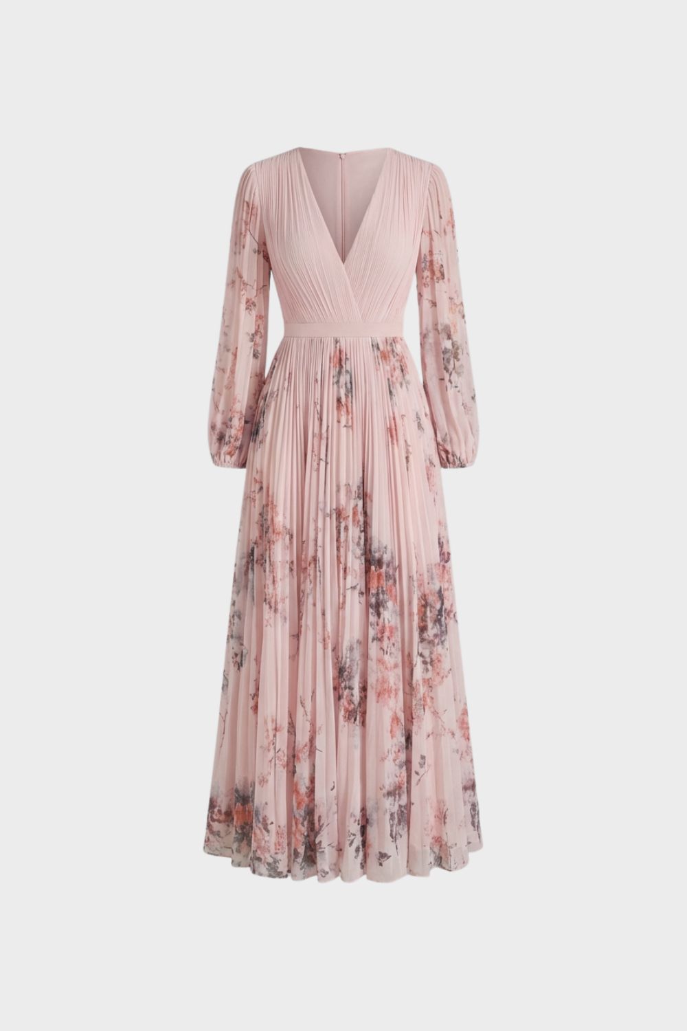 Elegant Pleated Women's Midi Dress with V-Neck