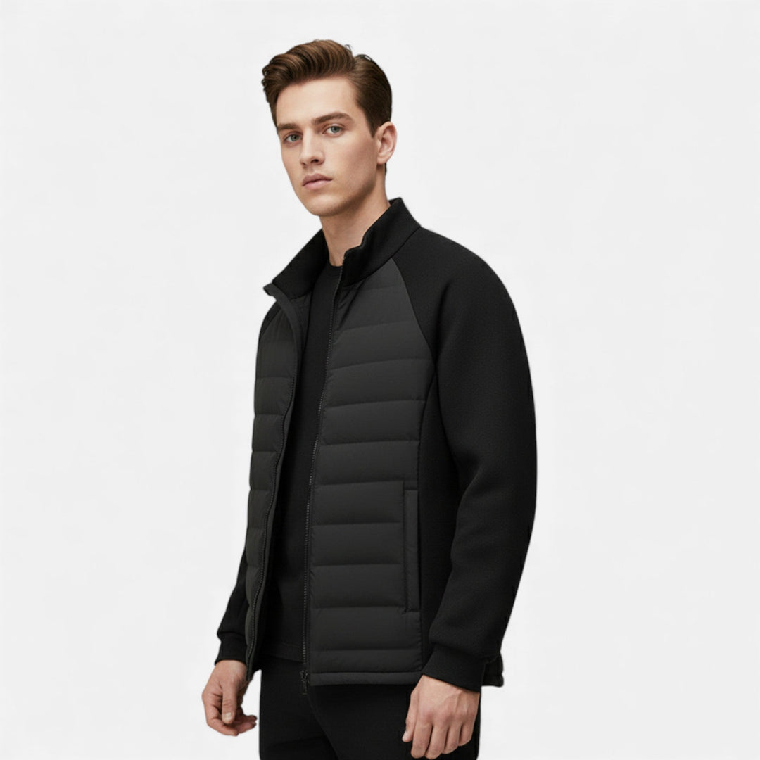 Quilted Warm Men's Down Jacket with Stand Collar