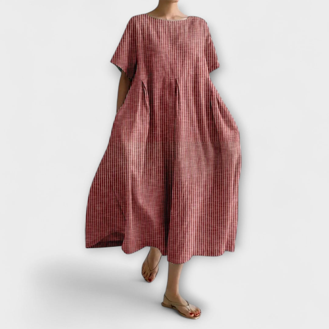 Elegant Women's Long Dress with Plaid Pattern - Casual Retro Style