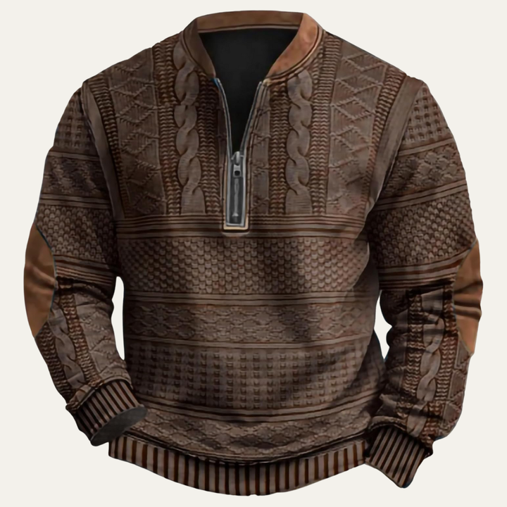 Stylish Casual Men's Half Zip Sweater with Elbow Patches