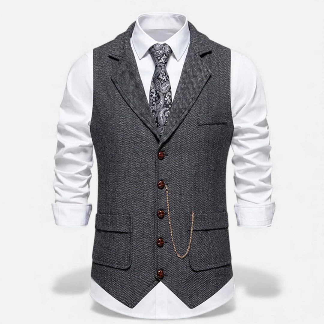 Vintage Tweed Men's Suit Vest with Lapel Chain